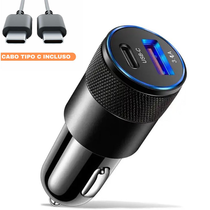 Carregador Turbo Veicular RB - USB C + USB 3.4A