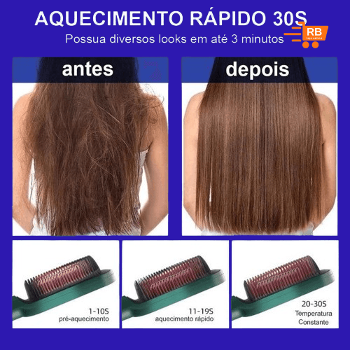 Escova Alisadora 5 em 1 - Alisa, Hidrata, Modela, Alinha e Anti-Frizz - RB Loja